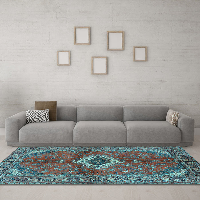 Machine Washable Persian Light Blue Traditional Rug in a Living Room, wshtr2700lblu