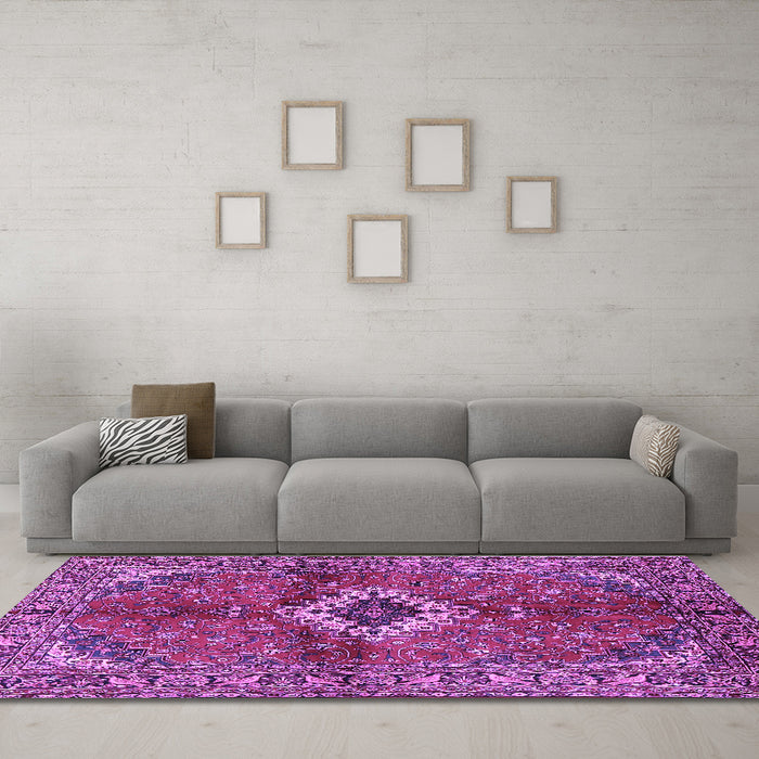 Machine Washable Persian Purple Traditional Area Rugs in a Living Room, wshtr2700pur