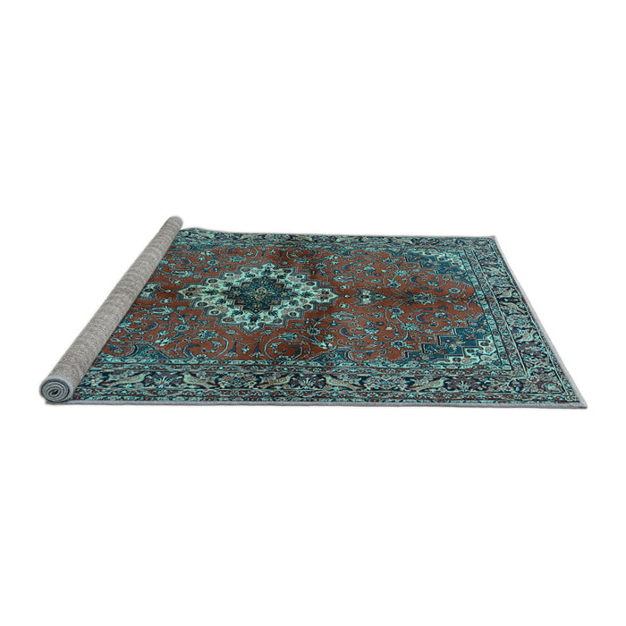 Sideview of Machine Washable Persian Light Blue Traditional Rug, wshtr2700lblu