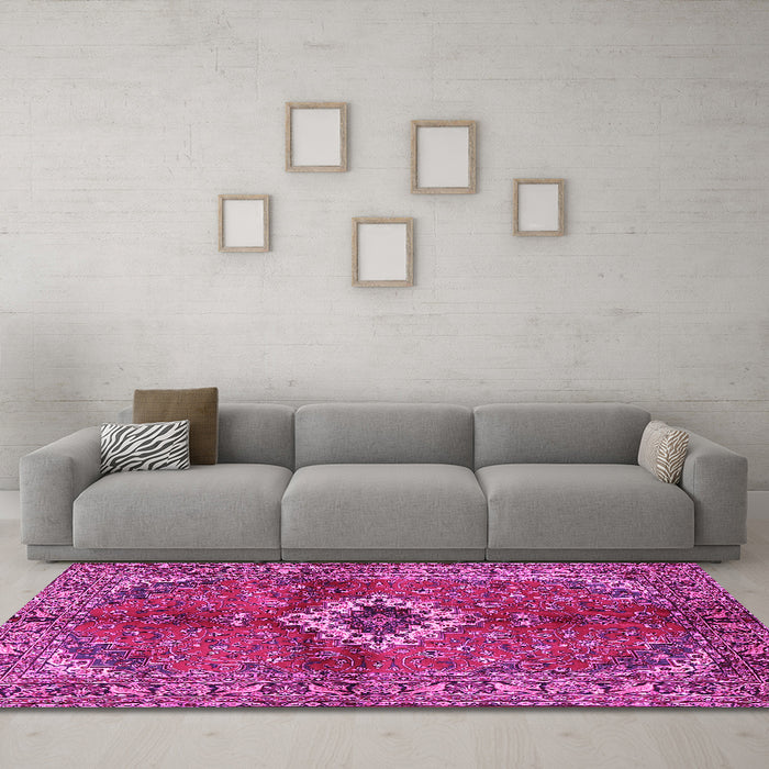 Machine Washable Persian Pink Traditional Rug in a Living Room, wshtr2700pnk