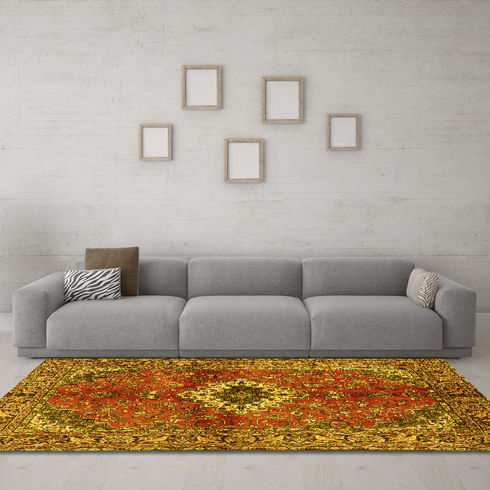 Machine Washable Persian Yellow Traditional Rug in a Living Room, wshtr2700yw