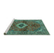 Sideview of Machine Washable Persian Turquoise Traditional Area Rugs, wshtr2700turq