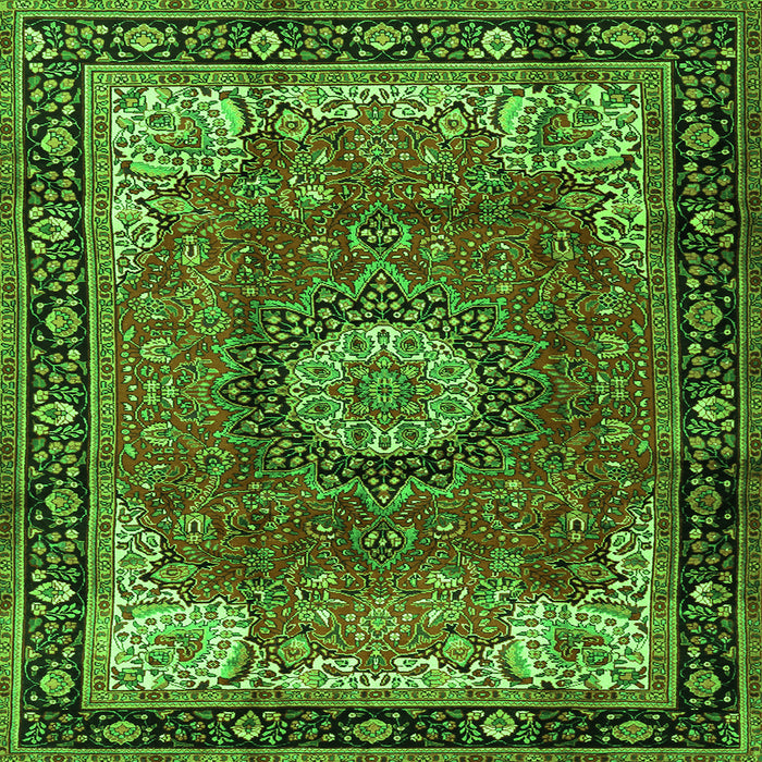 Round Machine Washable Persian Green Traditional Area Rugs, wshtr2701grn