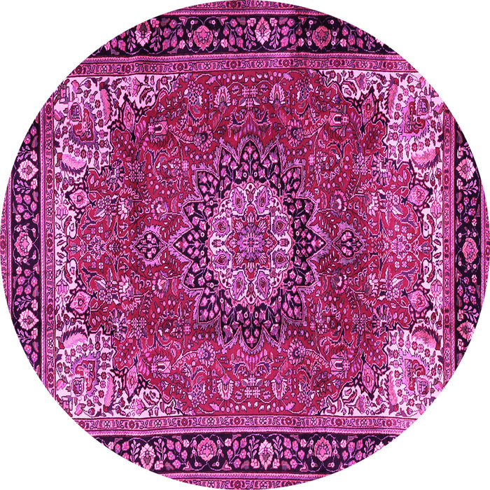 Round Machine Washable Persian Pink Traditional Rug, wshtr2701pnk