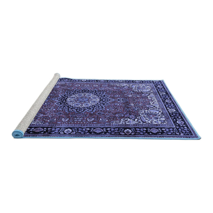 Sideview of Machine Washable Persian Blue Traditional Rug, wshtr2701blu