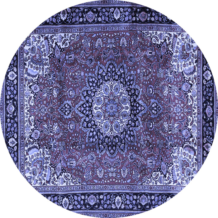 Round Machine Washable Persian Blue Traditional Rug, wshtr2701blu