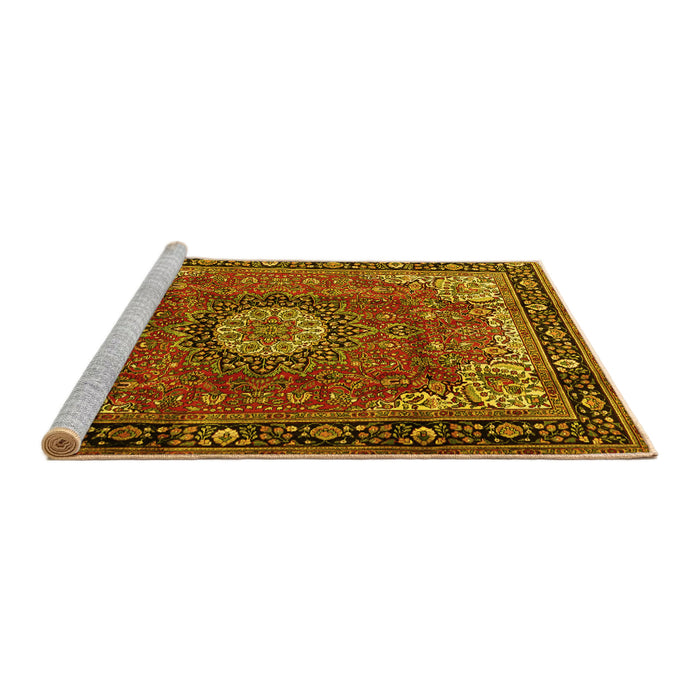 Sideview of Machine Washable Persian Yellow Traditional Rug, wshtr2701yw