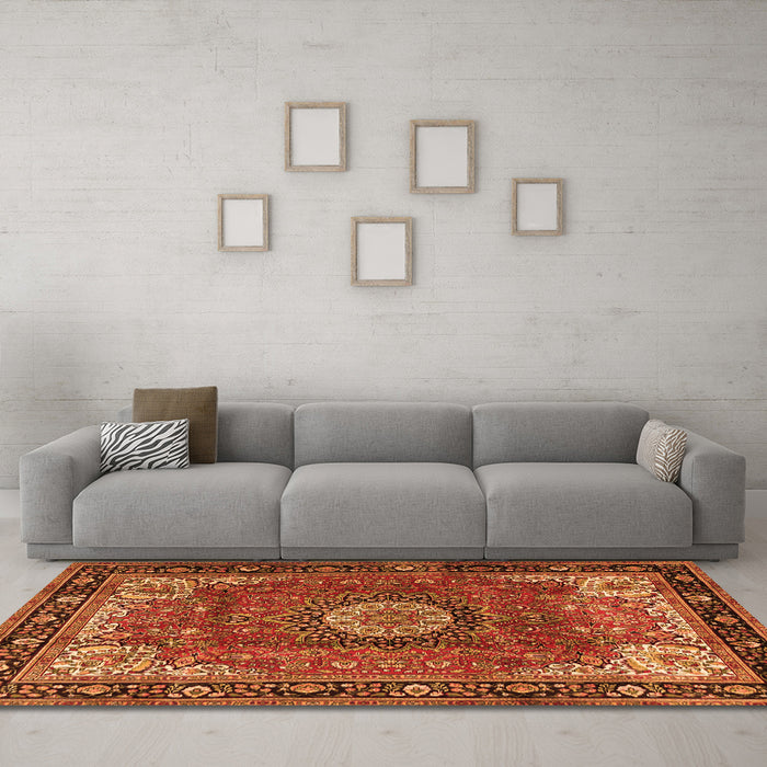 Machine Washable Persian Orange Traditional Area Rugs in a Living Room, wshtr2701org