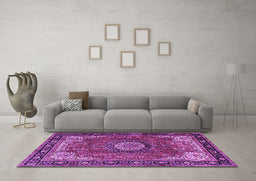 Machine Washable Persian Purple Traditional Area Rugs in a Living Room, wshtr2701pur