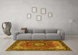 Machine Washable Persian Yellow Traditional Rug in a Living Room, wshtr2701yw