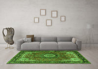 Machine Washable Persian Green Traditional Rug, wshtr2701grn