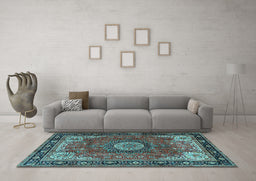 Machine Washable Persian Light Blue Traditional Rug in a Living Room, wshtr2701lblu
