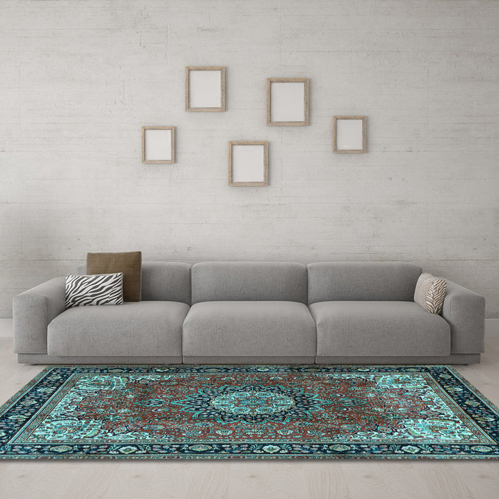 Machine Washable Persian Light Blue Traditional Rug in a Living Room, wshtr2701lblu