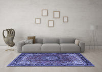 Machine Washable Persian Blue Traditional Rug, wshtr2701blu