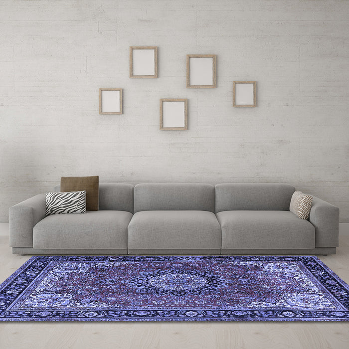 Machine Washable Persian Blue Traditional Rug in a Living Room, wshtr2701blu