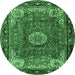 Round Machine Washable Persian Emerald Green Traditional Area Rugs, wshtr2701emgrn