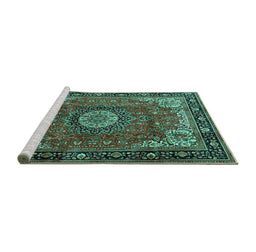 Sideview of Machine Washable Persian Turquoise Traditional Area Rugs, wshtr2701turq