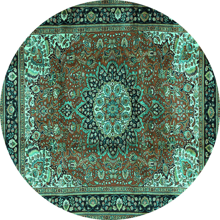 Round Machine Washable Persian Turquoise Traditional Area Rugs, wshtr2701turq