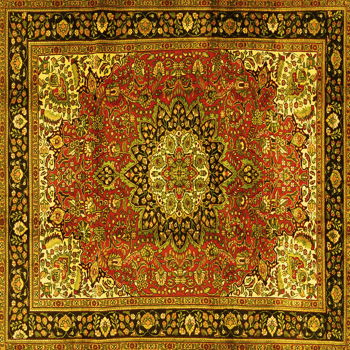 Square Machine Washable Persian Yellow Traditional Rug, wshtr2701yw
