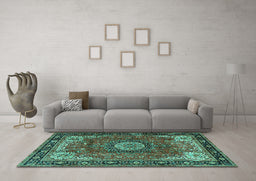 Machine Washable Persian Turquoise Traditional Area Rugs in a Living Room,, wshtr2701turq