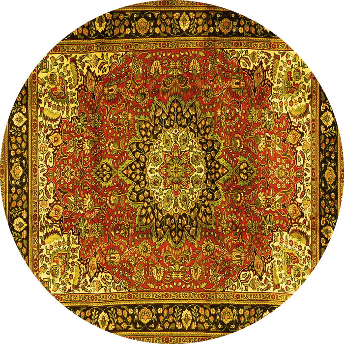 Round Machine Washable Persian Yellow Traditional Rug, wshtr2701yw