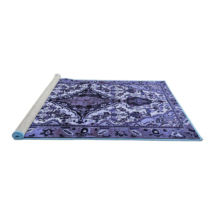 Sideview of Machine Washable Persian Blue Traditional Rug, wshtr2702blu