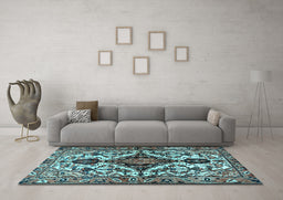 Machine Washable Persian Light Blue Traditional Rug in a Living Room, wshtr2702lblu