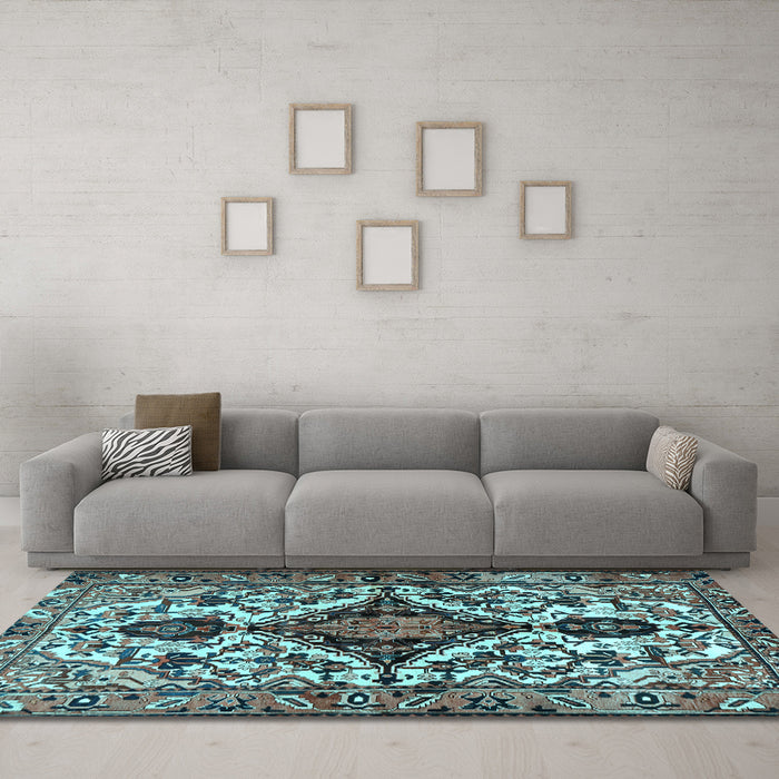 Machine Washable Persian Light Blue Traditional Rug in a Living Room, wshtr2702lblu