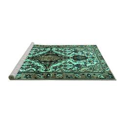 Sideview of Machine Washable Persian Turquoise Traditional Area Rugs, wshtr2702turq