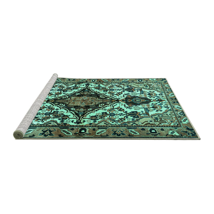 Sideview of Machine Washable Persian Turquoise Traditional Area Rugs, wshtr2702turq