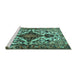 Sideview of Machine Washable Persian Turquoise Traditional Area Rugs, wshtr2702turq