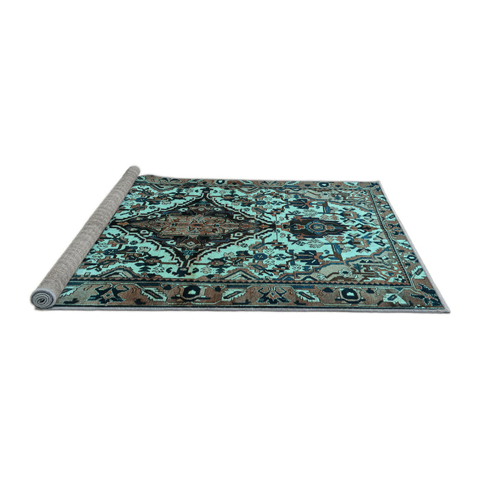 Sideview of Machine Washable Persian Light Blue Traditional Rug, wshtr2702lblu