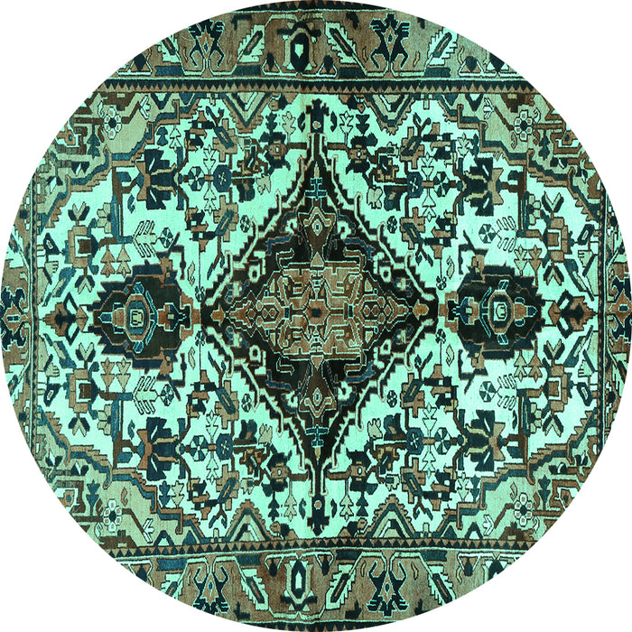 Round Machine Washable Persian Turquoise Traditional Area Rugs, wshtr2702turq