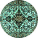 Round Machine Washable Persian Turquoise Traditional Area Rugs, wshtr2702turq