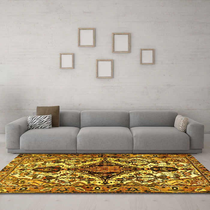 Machine Washable Persian Yellow Traditional Rug in a Living Room, wshtr2702yw