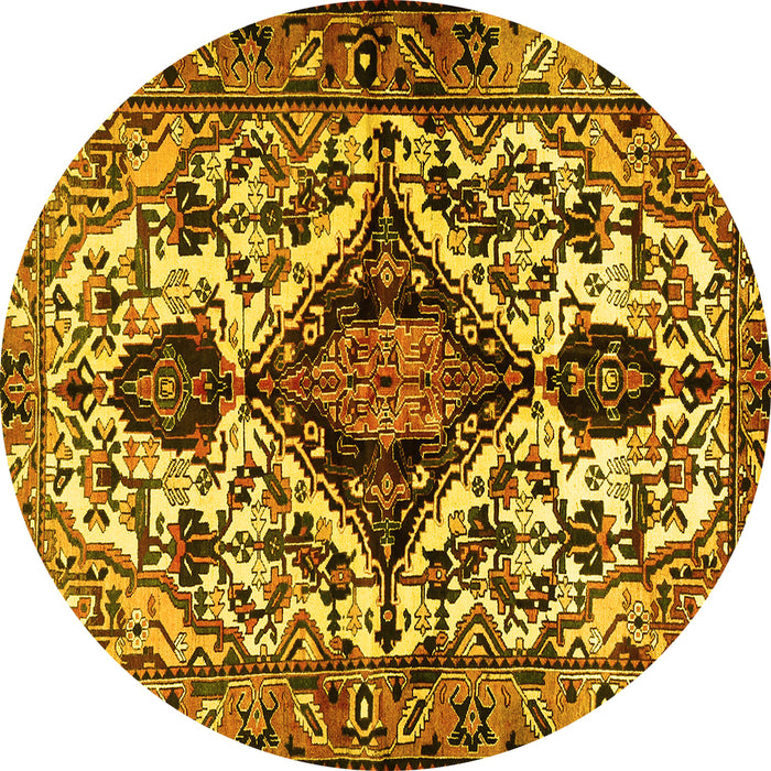 Round Machine Washable Persian Yellow Traditional Rug, wshtr2702yw