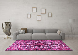 Machine Washable Persian Pink Traditional Rug in a Living Room, wshtr2702pnk