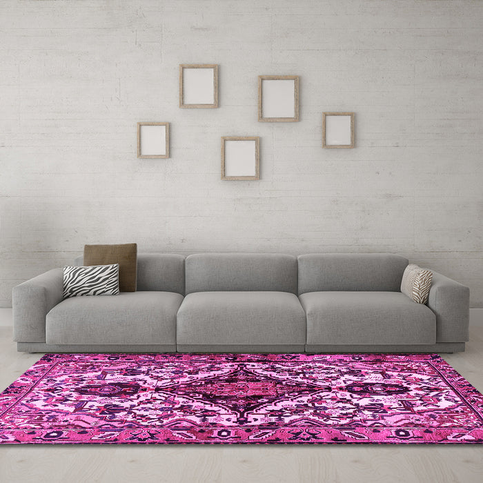 Machine Washable Persian Pink Traditional Rug in a Living Room, wshtr2702pnk
