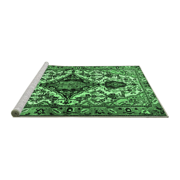 Sideview of Machine Washable Persian Emerald Green Traditional Area Rugs, wshtr2702emgrn