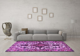 Machine Washable Persian Purple Traditional Area Rugs in a Living Room, wshtr2702pur