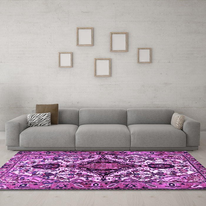 Machine Washable Persian Purple Traditional Area Rugs in a Living Room, wshtr2702pur