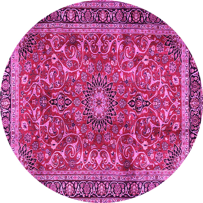 Round Machine Washable Persian Pink Traditional Rug, wshtr2703pnk