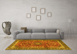 Machine Washable Persian Yellow Traditional Rug in a Living Room, wshtr2703yw