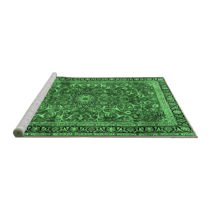Sideview of Machine Washable Persian Emerald Green Traditional Area Rugs, wshtr2703emgrn