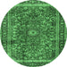 Round Machine Washable Persian Emerald Green Traditional Area Rugs, wshtr2703emgrn