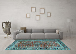 Machine Washable Persian Light Blue Traditional Rug in a Living Room, wshtr2703lblu