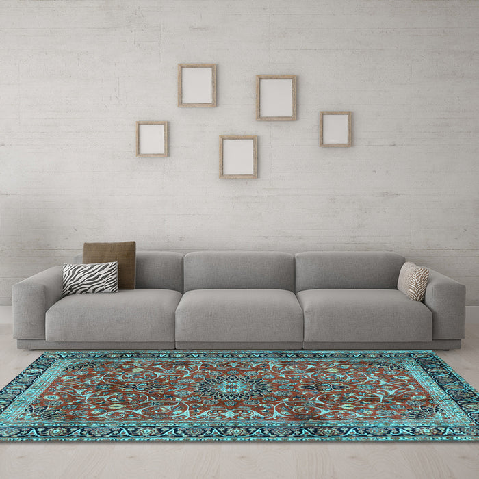 Machine Washable Persian Light Blue Traditional Rug in a Living Room, wshtr2703lblu