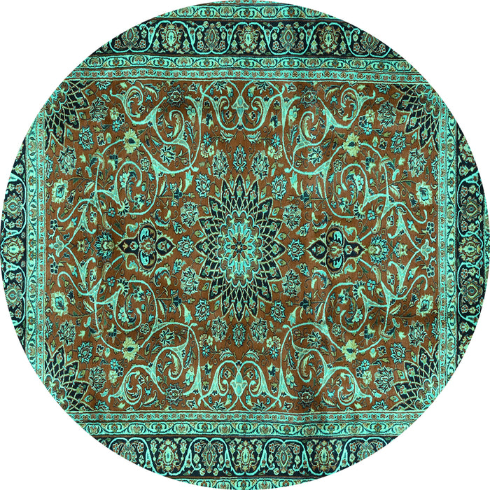 Round Persian Turquoise Traditional Rug, tr2703turq