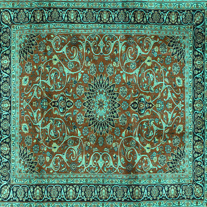 Square Machine Washable Persian Turquoise Traditional Area Rugs, wshtr2703turq