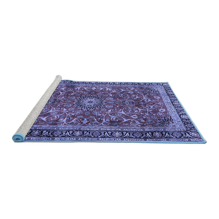 Sideview of Machine Washable Persian Blue Traditional Rug, wshtr2703blu